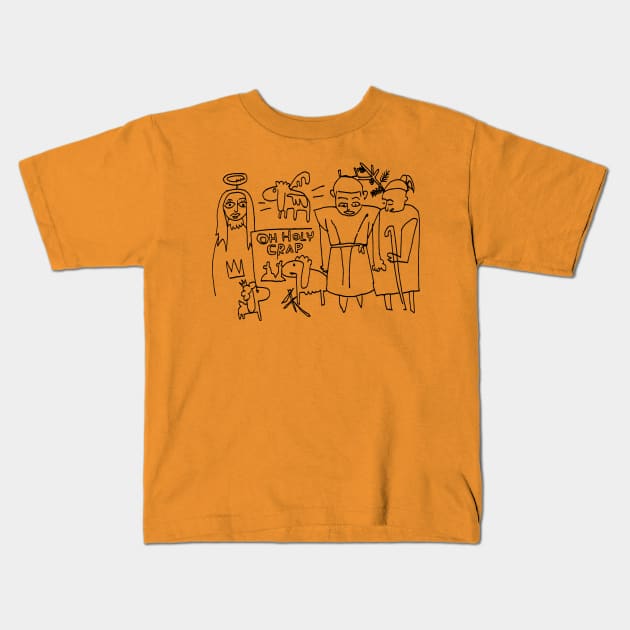 Ugly Christmas Oh Holy Crap Line Art Kids T-Shirt by badlydrawnbabe